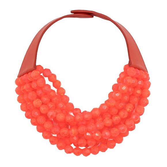 NEW Stunning Faceted Beaded 7-Strand Bib Statement Necklace in Orange Punch - Picture 9 of 9
